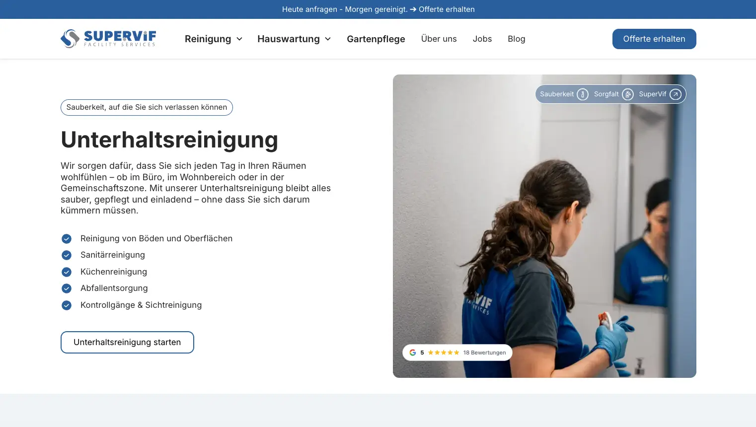 SwissTrustWidget auf einer Reinigungsfirma-Website